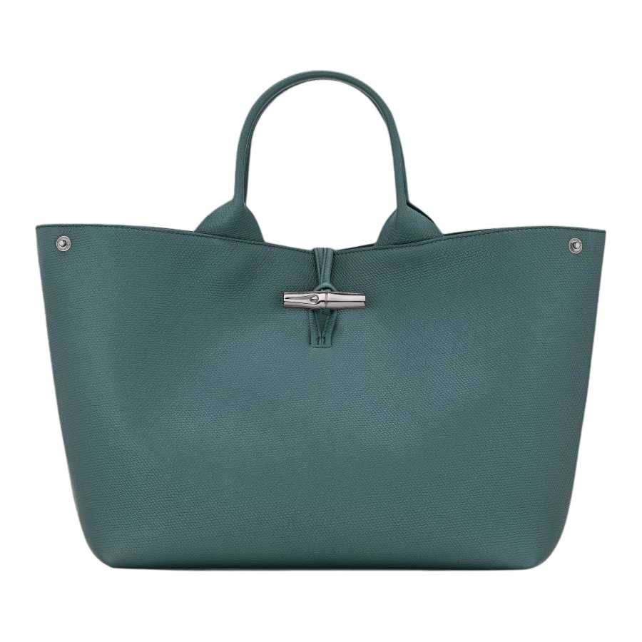 LONGCHAMP Le Roseau Cow Leather Tote Bag, Shopping Bag, Handbag Large Women's Cedar Green