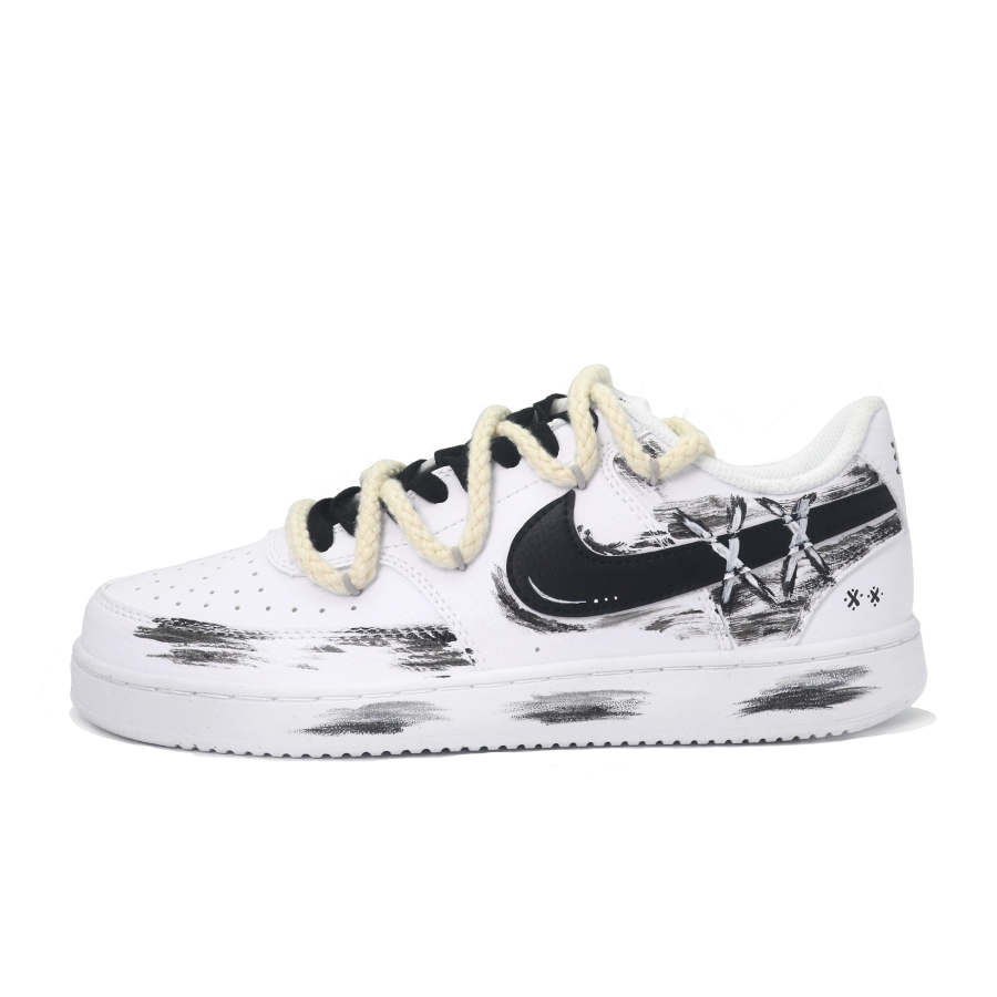 Nike Nike Court Vision 1 Lightweight Abrasion Resistant Low top Skateboard Shoes Men's Black White