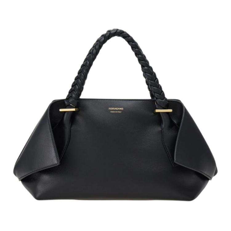 FERRAGAMO Calfskin Shoulder Bag, Crossbody Bag, Handbag Medium Women's Black