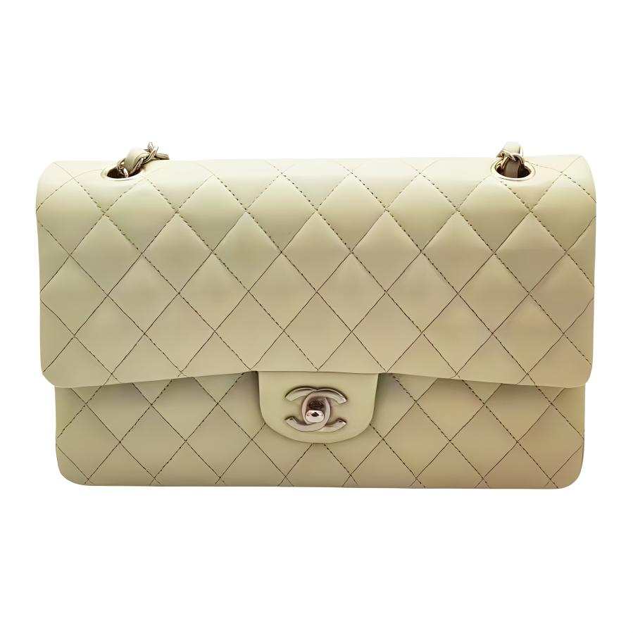 CHANEL Classic Flap CF Sheepskin & Gold Metal Crossbody Bag, Shoulder Bag Medium Women's Milk White