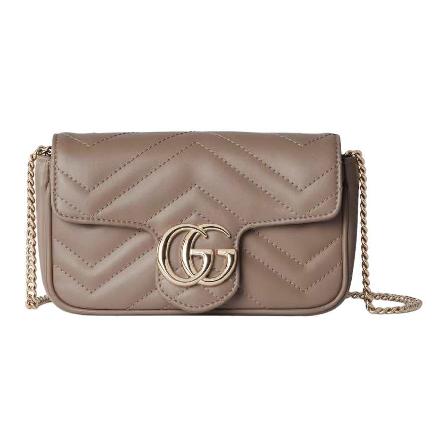 GUCCI GG Marmont Leather Shoulder Bag Mini Women's Taupe