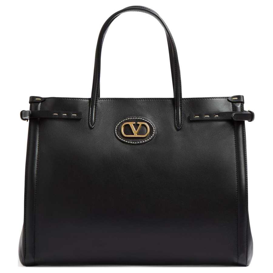 Valentino Cow Leather Tote Bag, Shopping Bag, Shoulder Bag, Crossbody Bag, Handbag Medium Women's Black