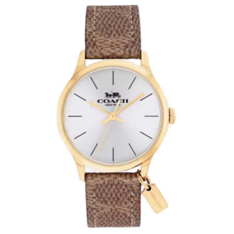 COACH Wrist Watches Quartz Movement Leather Strap 32mm Silver Dial Women's Watch 30m Waterproof
