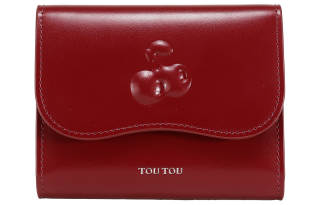 TOUTOU Cow Leather Wallet Women's Cherry Red