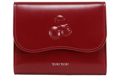 TOUTOU Cow Leather Wallet Women's Cherry Red