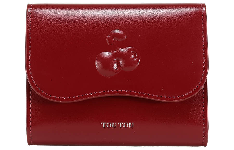 TOUTOU Cow Leather Wallet Women's Cherry Red