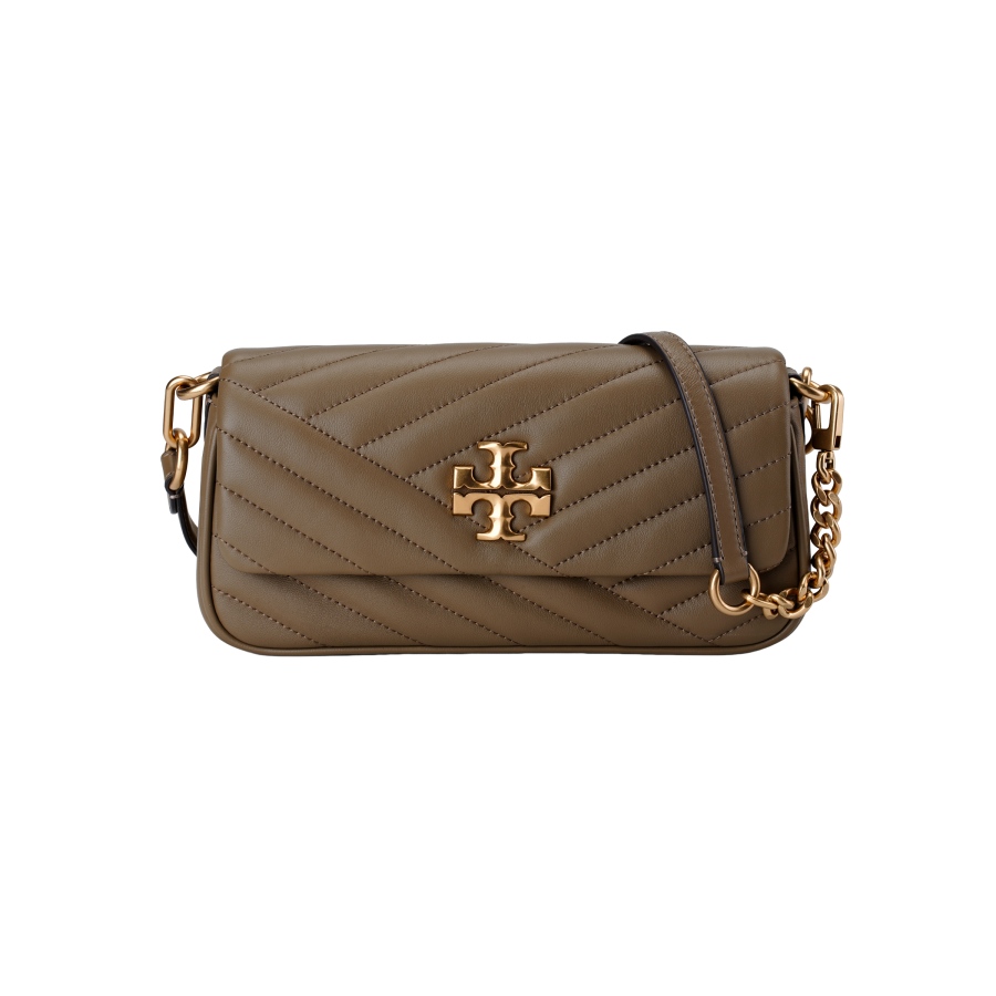 TORY BURCH Kira Leather Handbag, Shoulder Bag Small Women's Brown Green