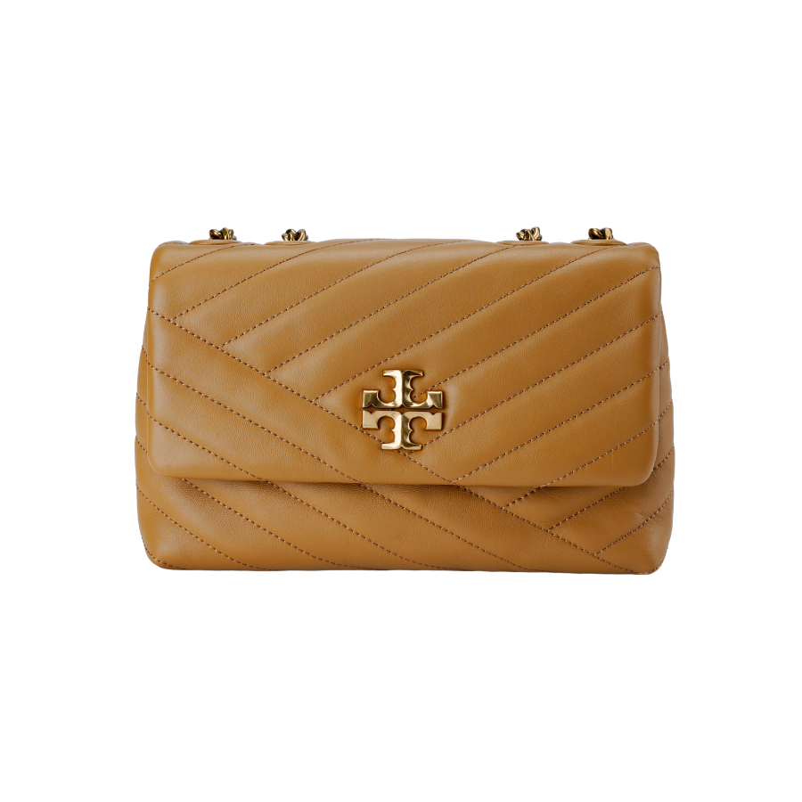 TORY BURCH Kira Leather And Chain Shoulder Strap Shoulder Bag, Crossbody Bag Small Women's Almond Brown