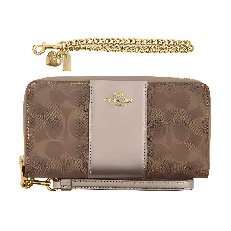COACH COACH Boxed Coated Canvas Wallet Women's Tan & Light Champagne