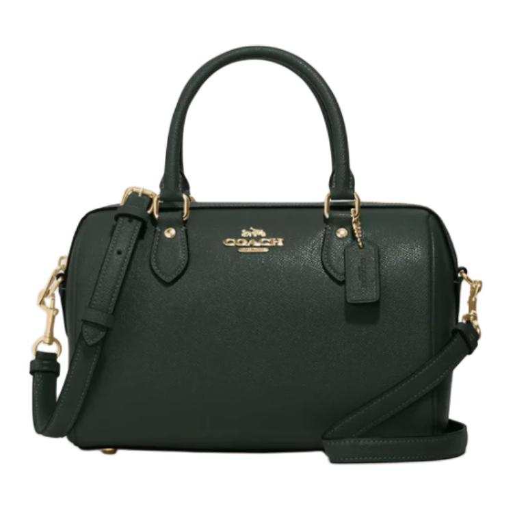 COACH Rowan Cross Grain Leather Boston Bag, Shoulder Bag, Crossbody Bag, Handbag Medium Women's Gold & Amazon Green