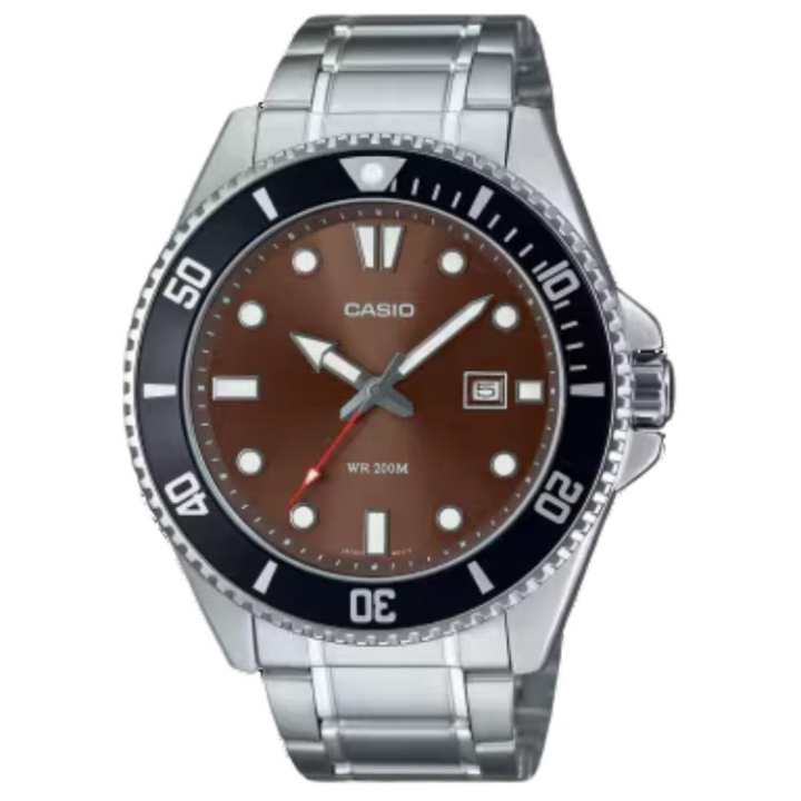 CASIO CASIO 200m Waterproof Quartz Movement Stainless Steel Strap Watch Unisex Coffee Watch Dial