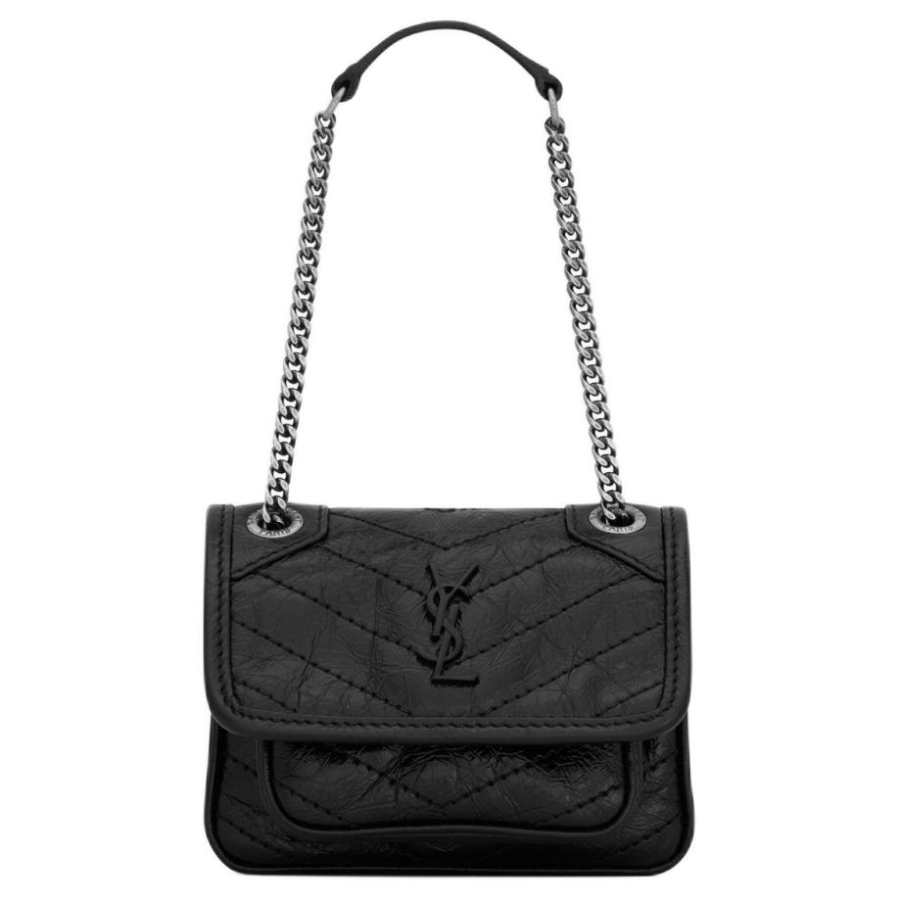 SAINT LAURENT Niki Leather Handbag, Shoulder Bag Extra Mini Women's Black