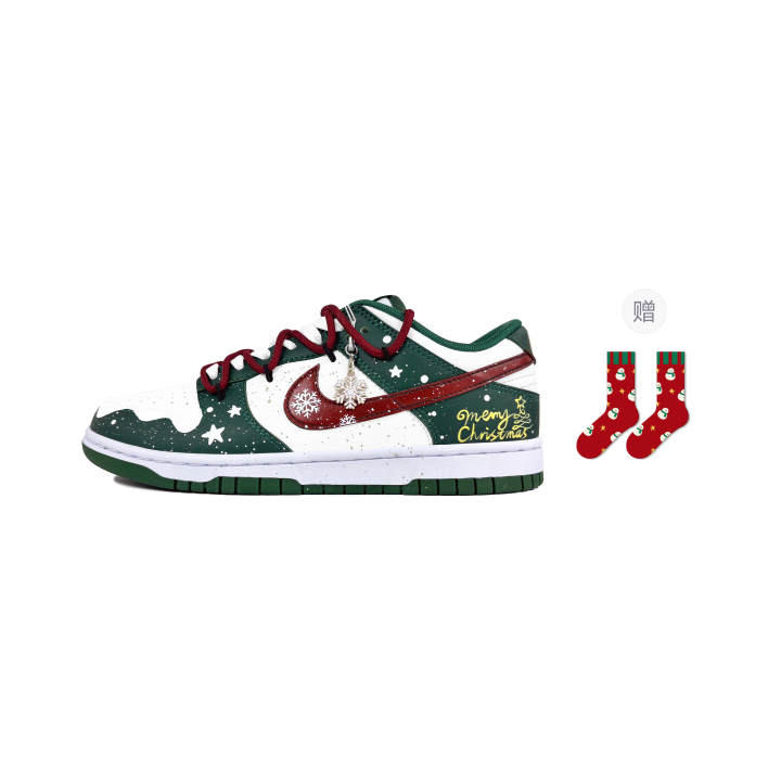 Nike Nike Dunk Snow Scene Slip Resistant Abrasion Resistant Low top Skateboard Shoes Unisex White Red Green