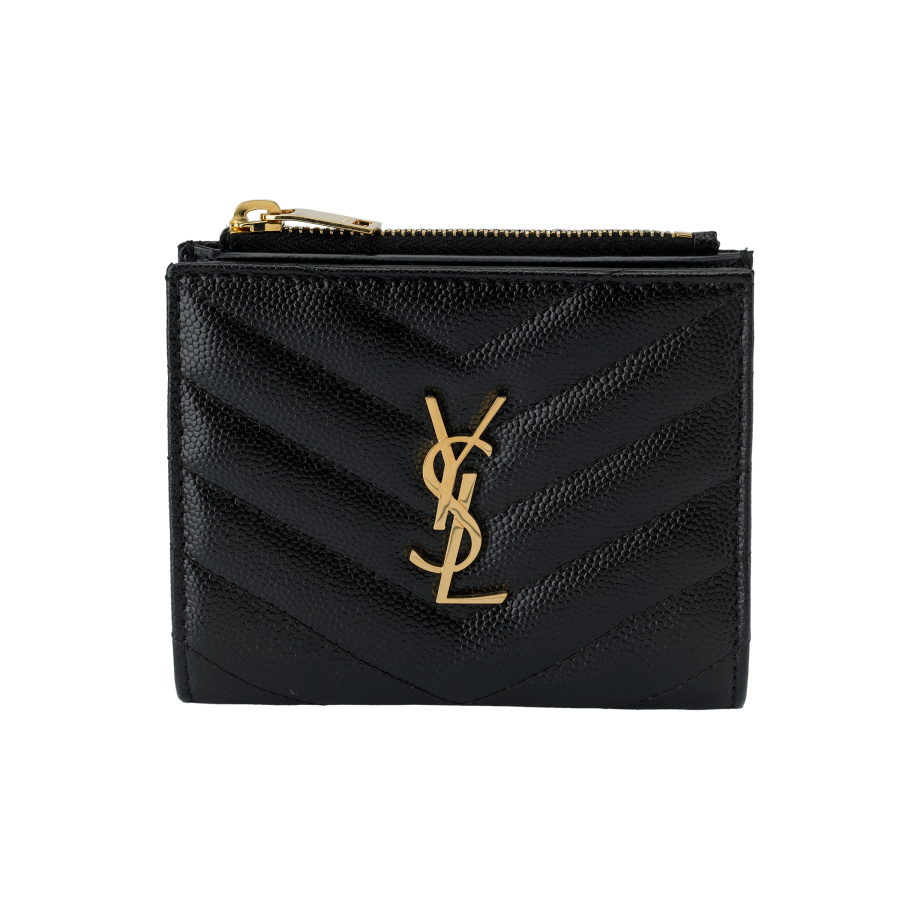 SAINT LAURENT Cassandre Quilting Grain Embossed Leather Card Holder, Wallet Women's Black