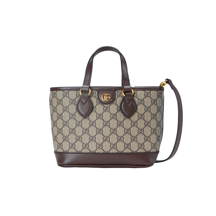 GUCCI Ophidia Supreme Canvas Tote Crossbody Handbag Mini Women's Beige & Ebony
