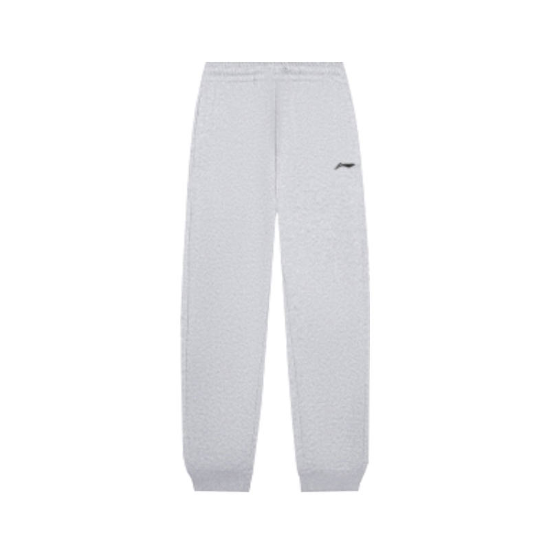 Li-Ning Li Ning Solid Color Mid Rise Lace Up Comfortable And Breathable Fleece Lined Elastic Cuff Knitted Sweatpants Men's Gray