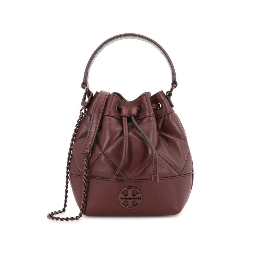TORY BURCH Leather Bucket Bag, Shoulder Bag, Crossbody Bag, Handbag Mini Women's Burgundy