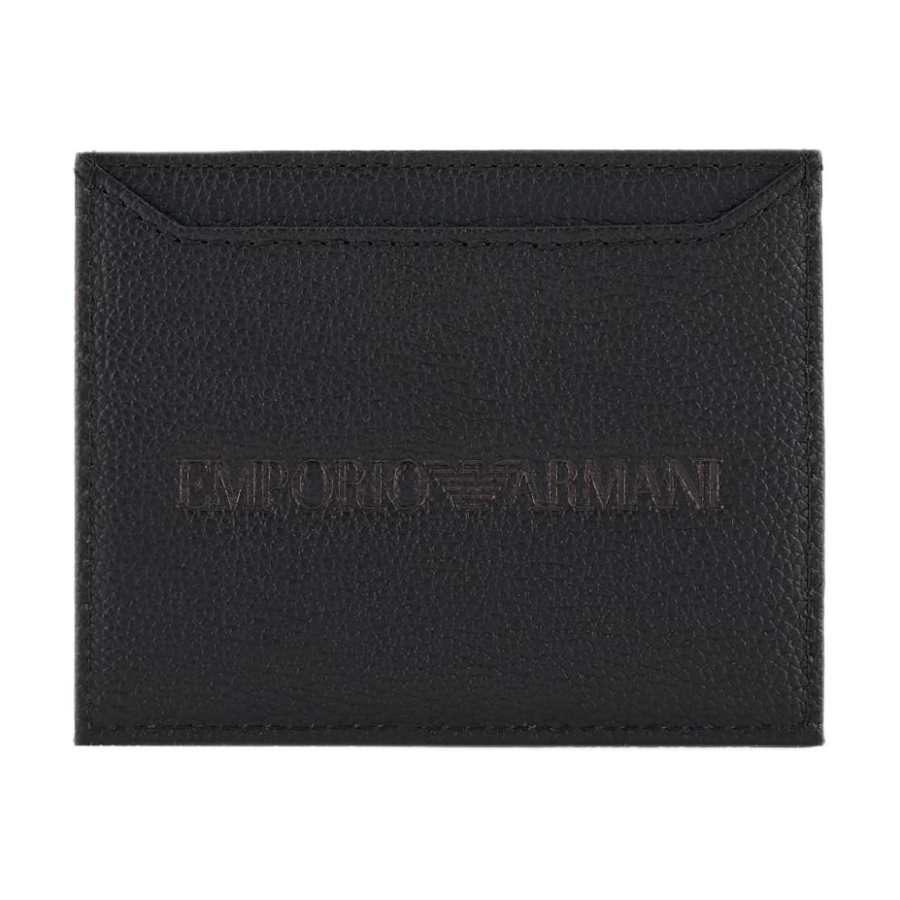 EMPORIO ARMANI Cow Leather Card Holder Unisex Black