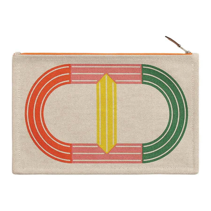 HERMES Maillons Cotton Clutch Women's Yellow & Rose & Green