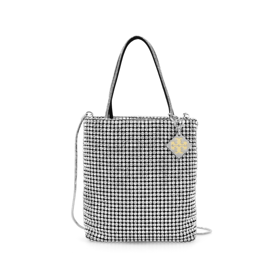 TORY BURCH TORY BURCH Night Owl Crystal Embellished Mini Tote Silver