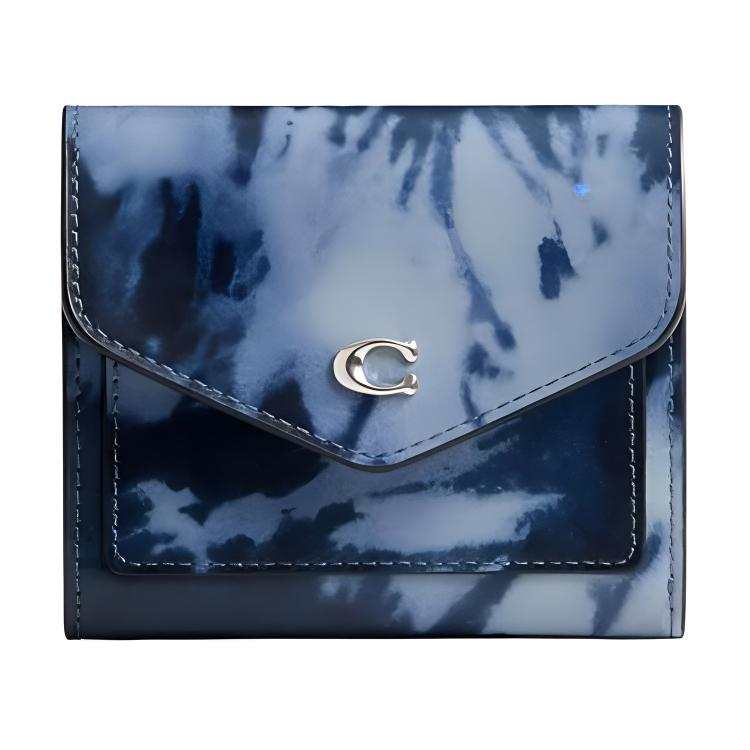 COACH Wyn Smooth Leather Wallet Regular Women's Light Antique Nickel & Night Marine Blue