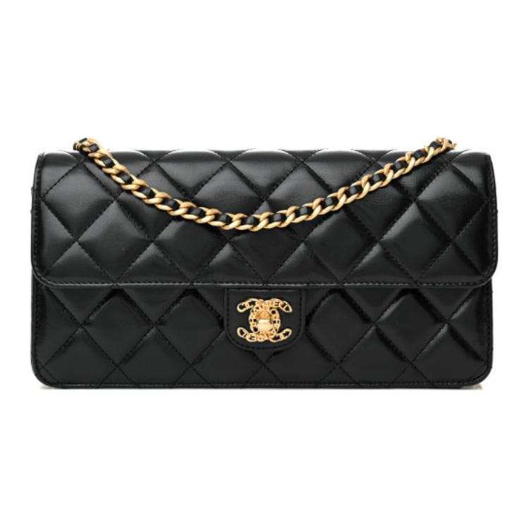 CHANEL Sheepskin Material Vintage Gold Chain Shoulder Bag, Handbag Women's Black