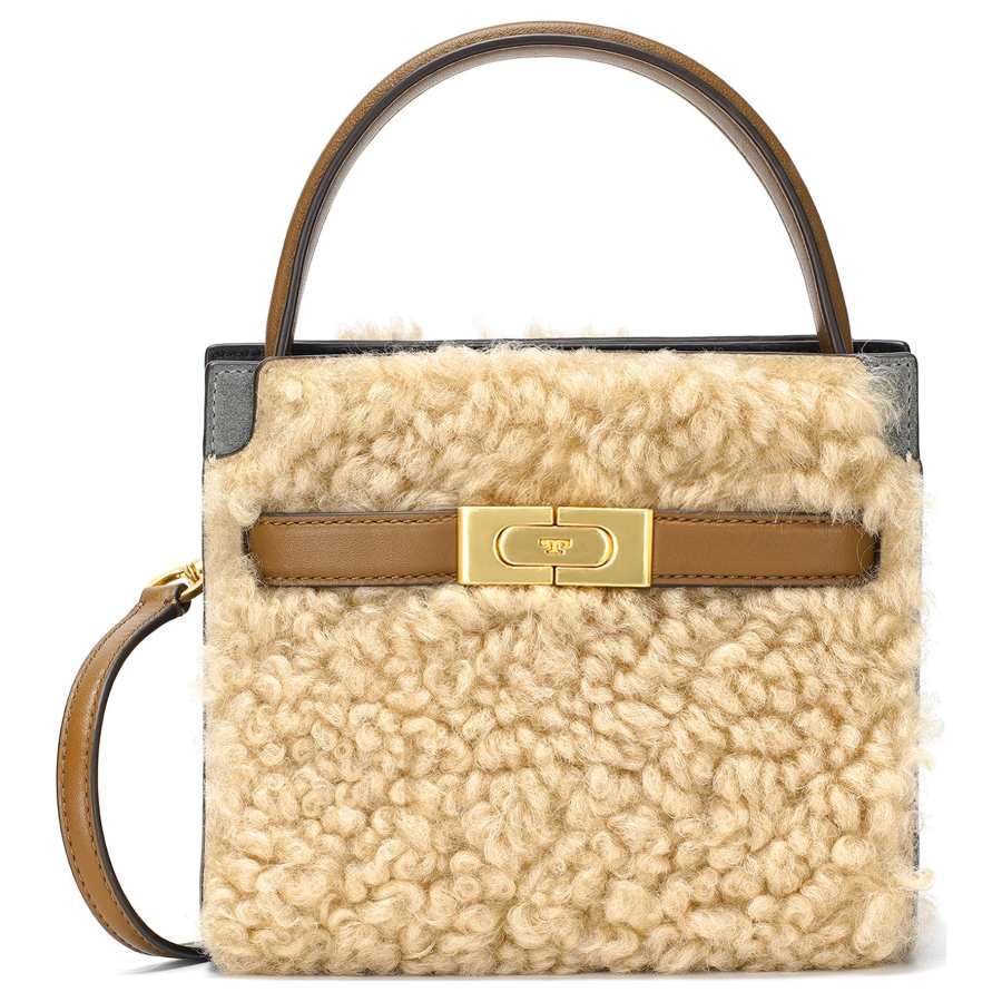 TORY BURCH Lee Radziwill Leather Shoulder Bag, Crossbody Bag, Handbag Small Women's Beige