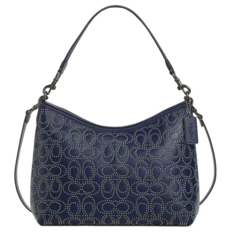 COACH Laurel Leather Handbag, Shoulder Bag Large Women's Black Antique Inspired Style & Marine Blue