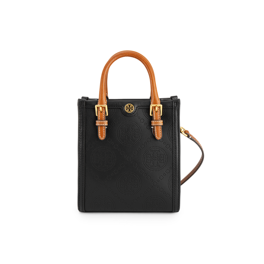 TORY BURCH T Monogram Leather Tote Bag, Shopping Bag, Shoulder Bag, Crossbody Bag, Handbag Mini Women's Black