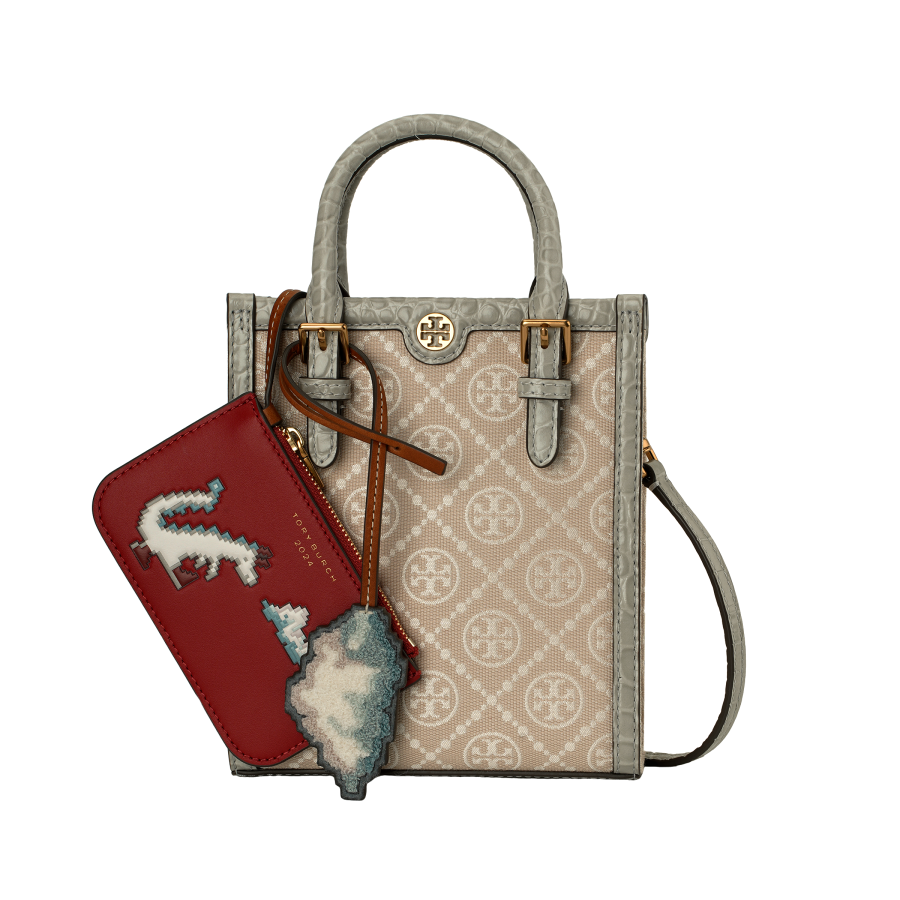 TORY BURCH T Monogram Fabric With Cow Leather Shoulder Bag, Crossbody Bag, Handbag Mini Women's Mist Gray