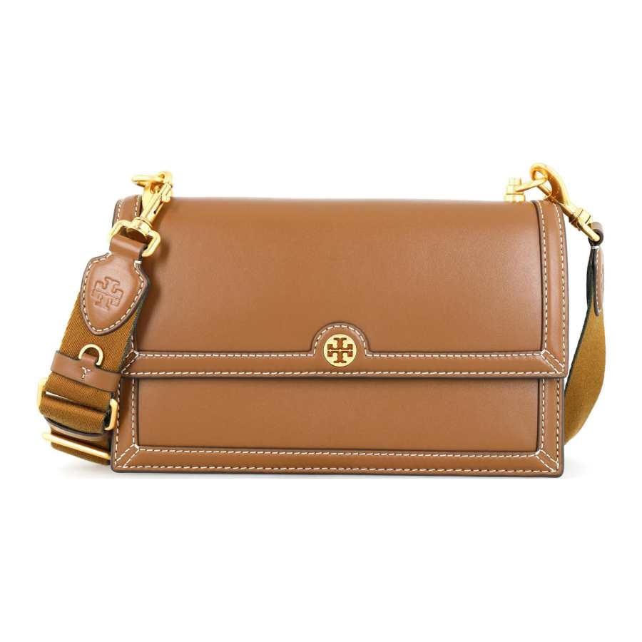 TORY BURCH T Monogram Leather Crossbody Handbag, Shoulder Bag Women's Caramel Brown