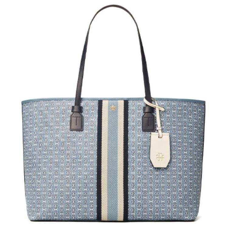 TORY BURCH Gemini Link Zip Closure Canvas Tote Bag, Shopping Bag, Handbag, Shoulder Bag Large Women's Lake Blue
