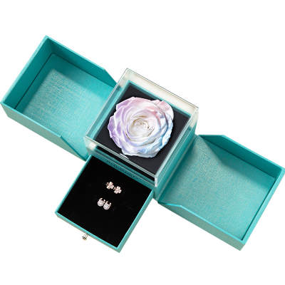 IVENRAN Preserved Flower Stud Earrings Jewelry Box 1 Dazzling Color Rose