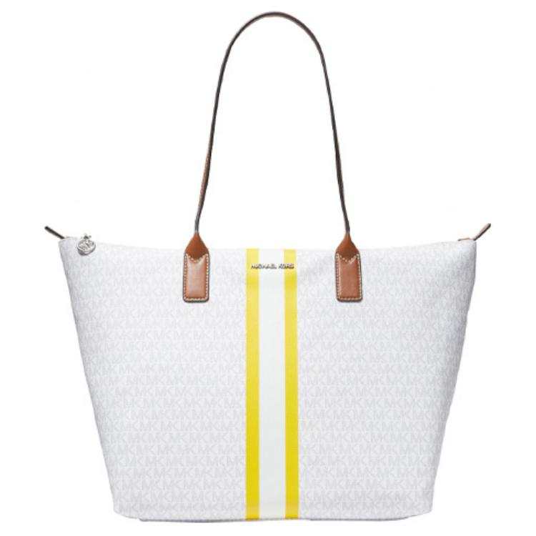 MICHAEL KORS Canvas With Leather Tote, Handbag, Shoulder Bag Large Women's White