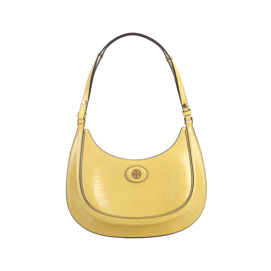 TORY BURCH Robinson Cow Leather Shoulder Bag, Crescent Bag, Handbag, Shoulder Bag Women's Yellow