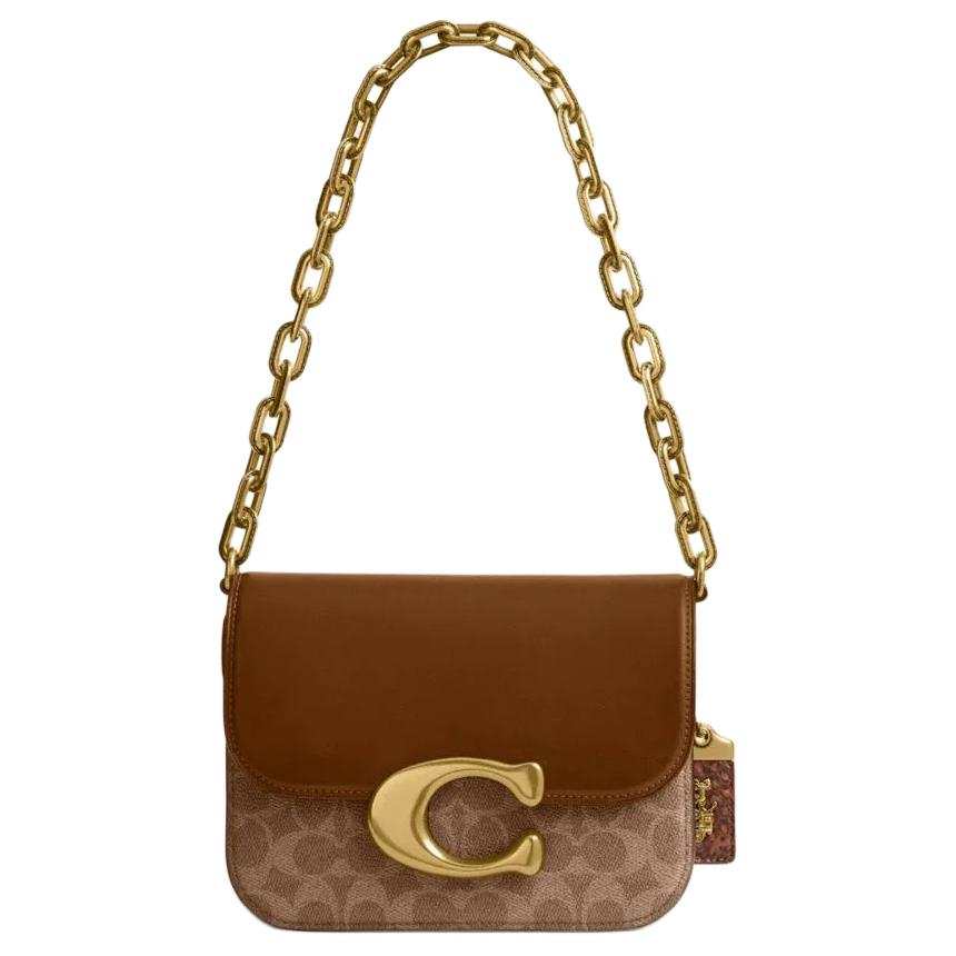 COACH IDOL Artificial Leather, With Cow Leather Crossbody Bag, Shoulder Bag Small Women's Brown Yellow & Brown