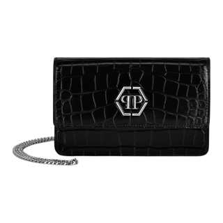 PHILIPP PLEIN Crocodile Pattern Leather Handheld Crossbody Bag, Shoulder Bag Medium Women's Black