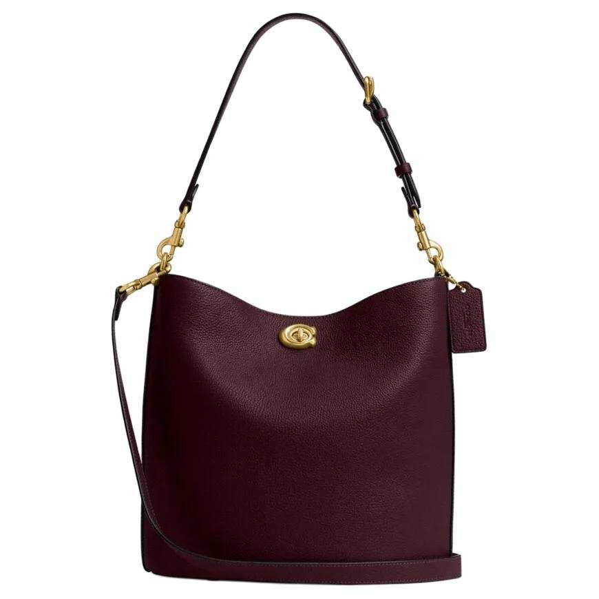 COACH Willow Cow Leather Bucket Bag, Shoulder Bag Large Women's Merlot Wine Red