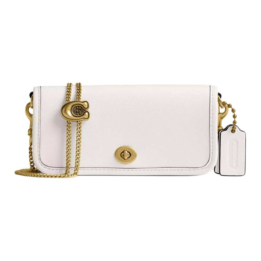 COACH Dinky Glove Tanned Leather Shoulder Bag Mini Women's Brass & Chalk