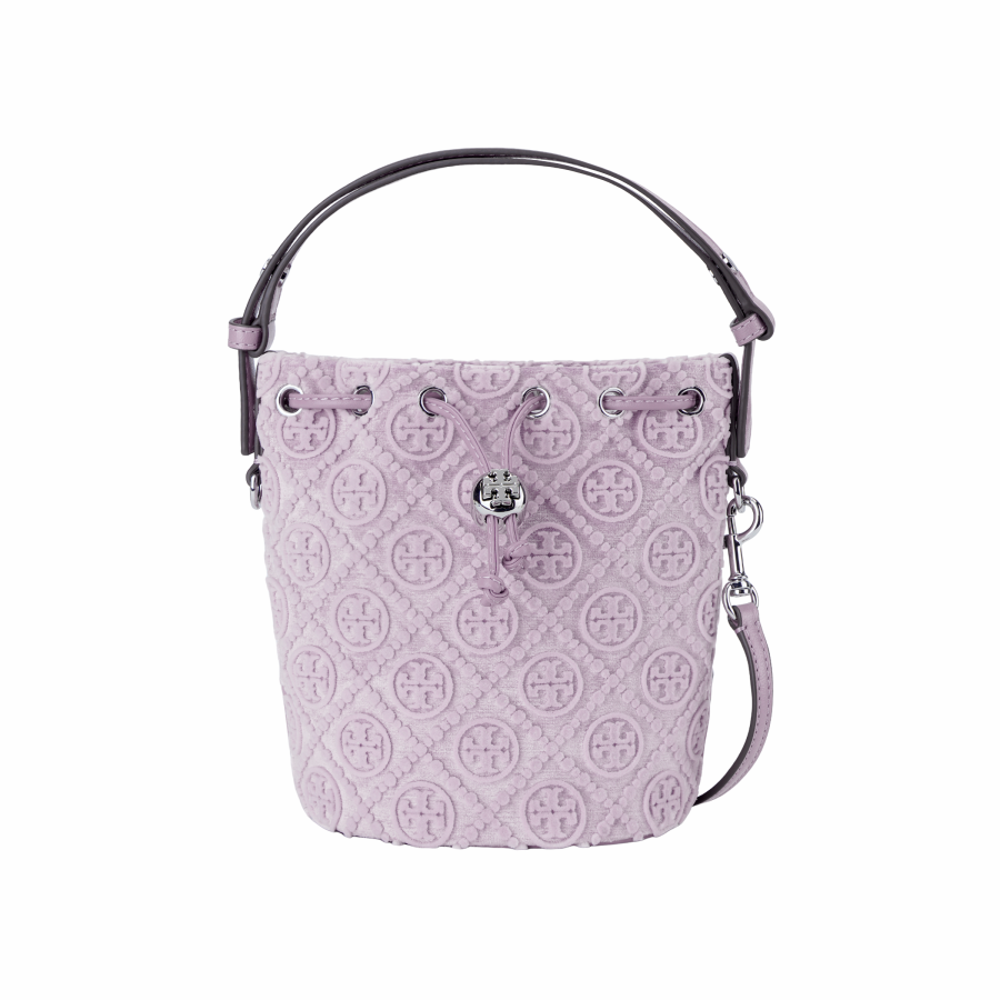 TORY BURCH T Monogram Viscose Bucket Bag, Shoulder Bag, Crossbody Bag, Handbag Mini Women's Lilac
