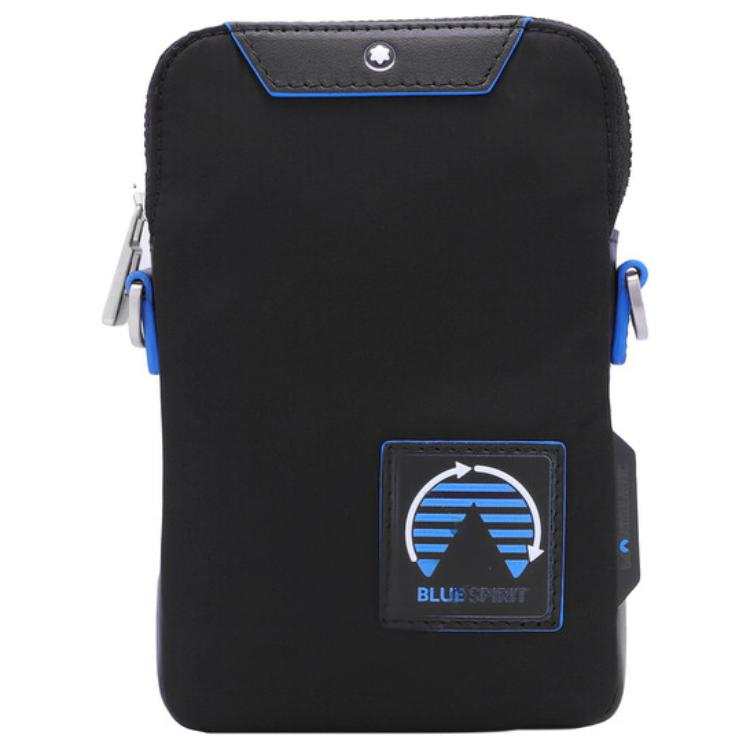 MONTBLANC MONTBLANC Nylon Patchwork Eco Friendly Leather Envelope Bag Cell Phone Pouch Mini Men's Black/Blue