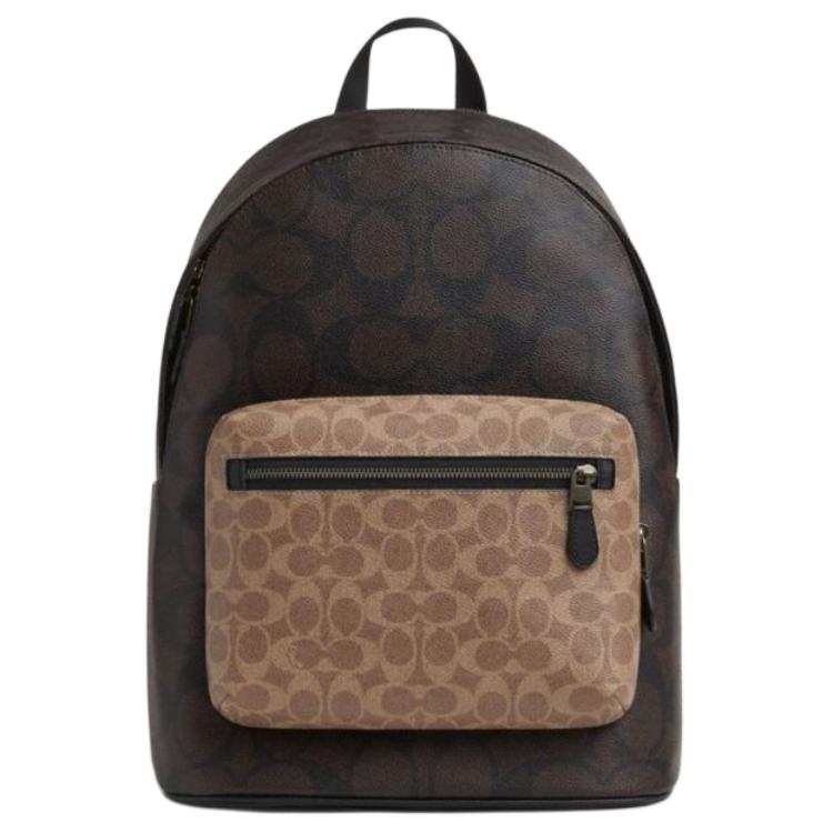 COACH COACH West Coated Canvas Backpack Large Men's Walnut & Brown & Yellow