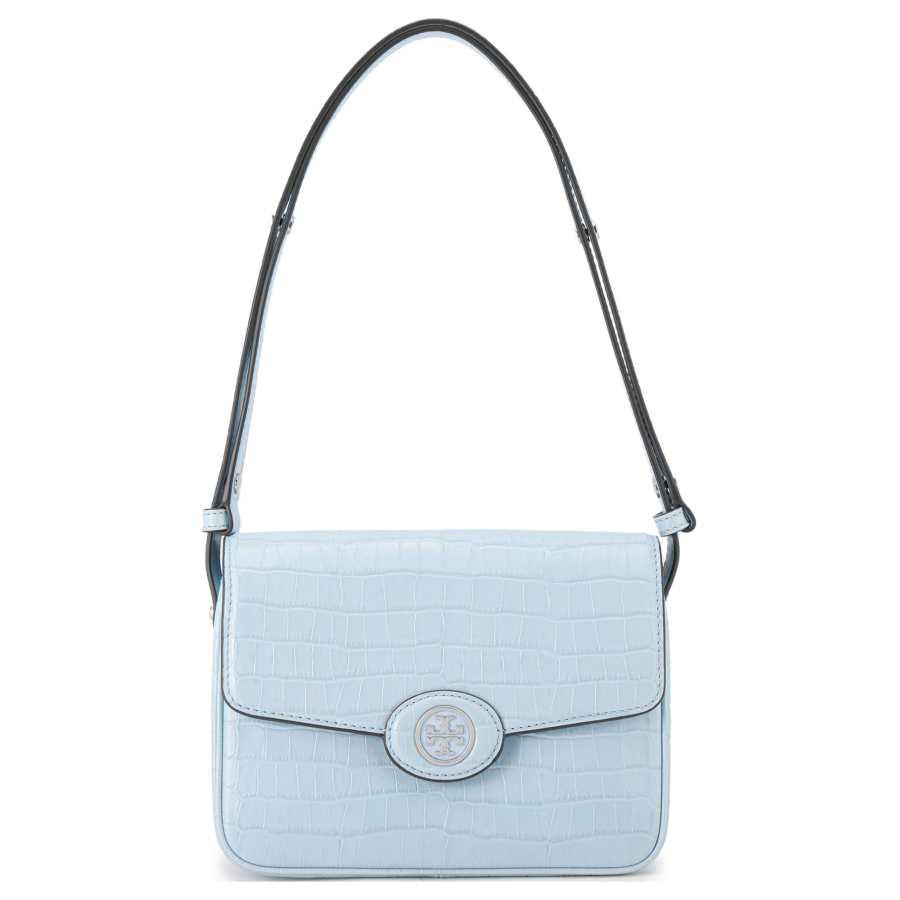 TORY BURCH Robinson Crocodile Pattern Embossed Leather Portable Crossbody Bag, Shoulder Bag Women's Dusty Blue