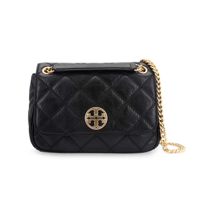 TORY BURCH Willa Sheepskin Messenger Bag, Mini Square Flap Bag, Handbag, Crossbody Bag, Shoulder Bag Medium
