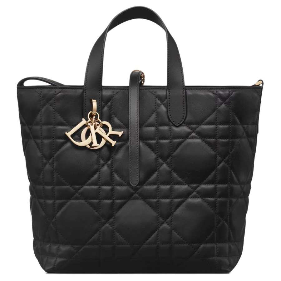 DIOR Toujours Cow Leather Basket Bag Handbag Medium Women's Black