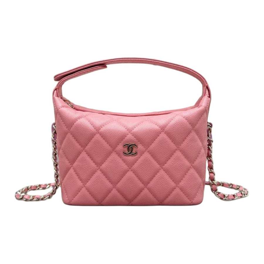 CHANEL 25C Bright Grain Calfskin Gold Metal Hobo Bag, Shoulder Bag, Crossbody Bag, Handbag Women's Light Pink Red