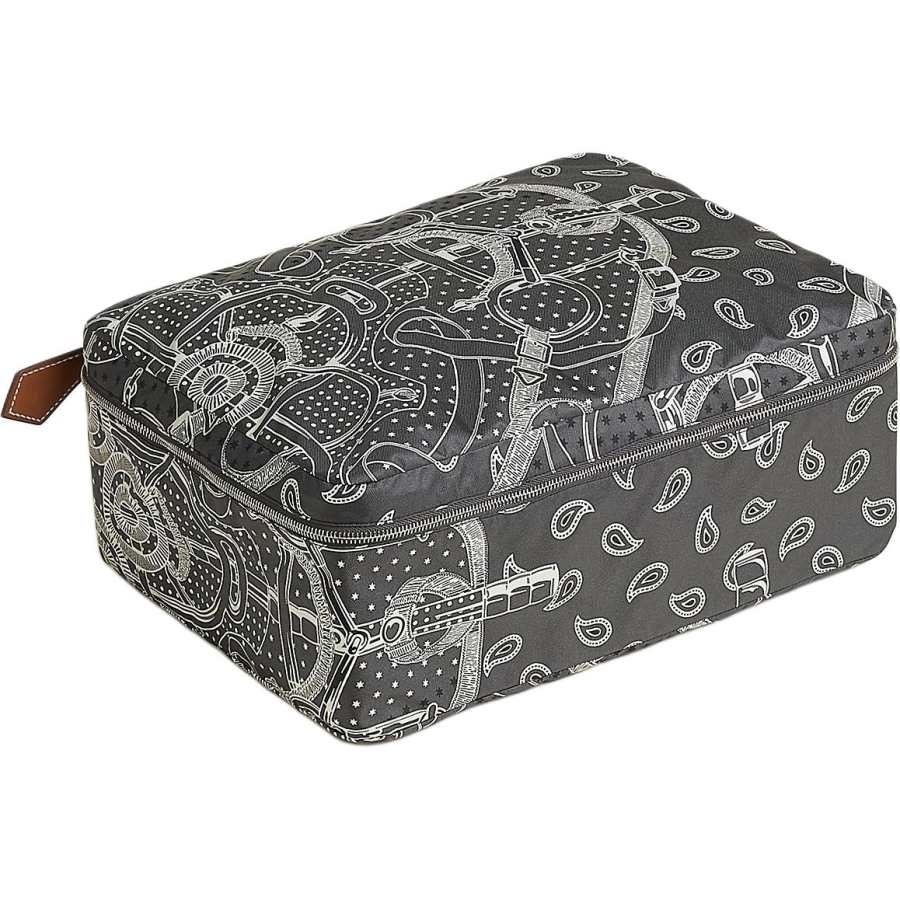 HERMES Travelsilk Silk Travel Storage Bag Trumpets Women's Black