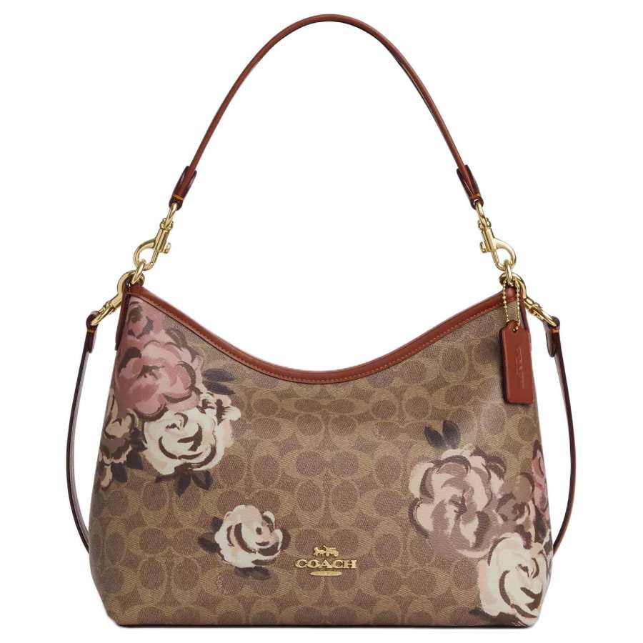 COACH LAURELSignature Coated Canvas Crossbody Bag, Shoulder Bag Large Women's Gold & Brown Umber Multicolor