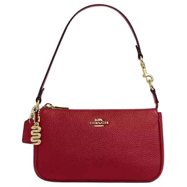 COACH Nolita Pebbled Leather Shoulder Bag Small Women's Gold Rubies
