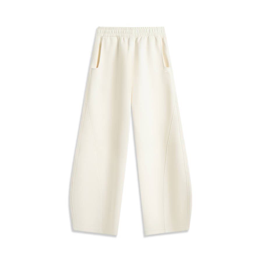 Li-Ning Li Ning Rijin Doujin Collection CNY Fleece Lined Thermal Straight Fit Mid Rise Knitted Sweatpants Women's Ecru